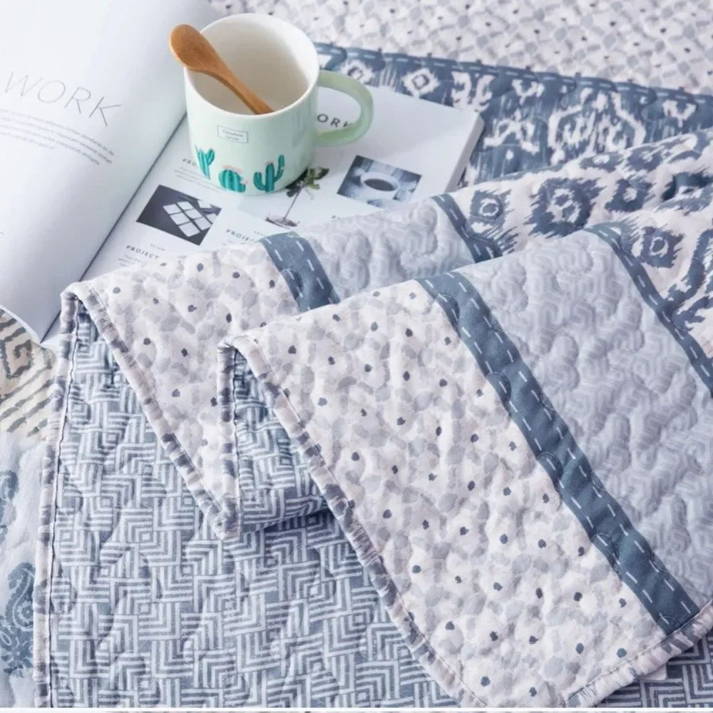 Cottage Boho Printed Queen Quilt Set Granny Shabby Chic Country Rustic New